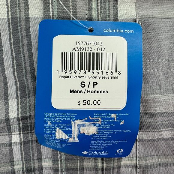 Columbia Mens Rapid Rivers II Plaid Short Sleeve Button Down Shirt Gray S - Picture 2 of 4